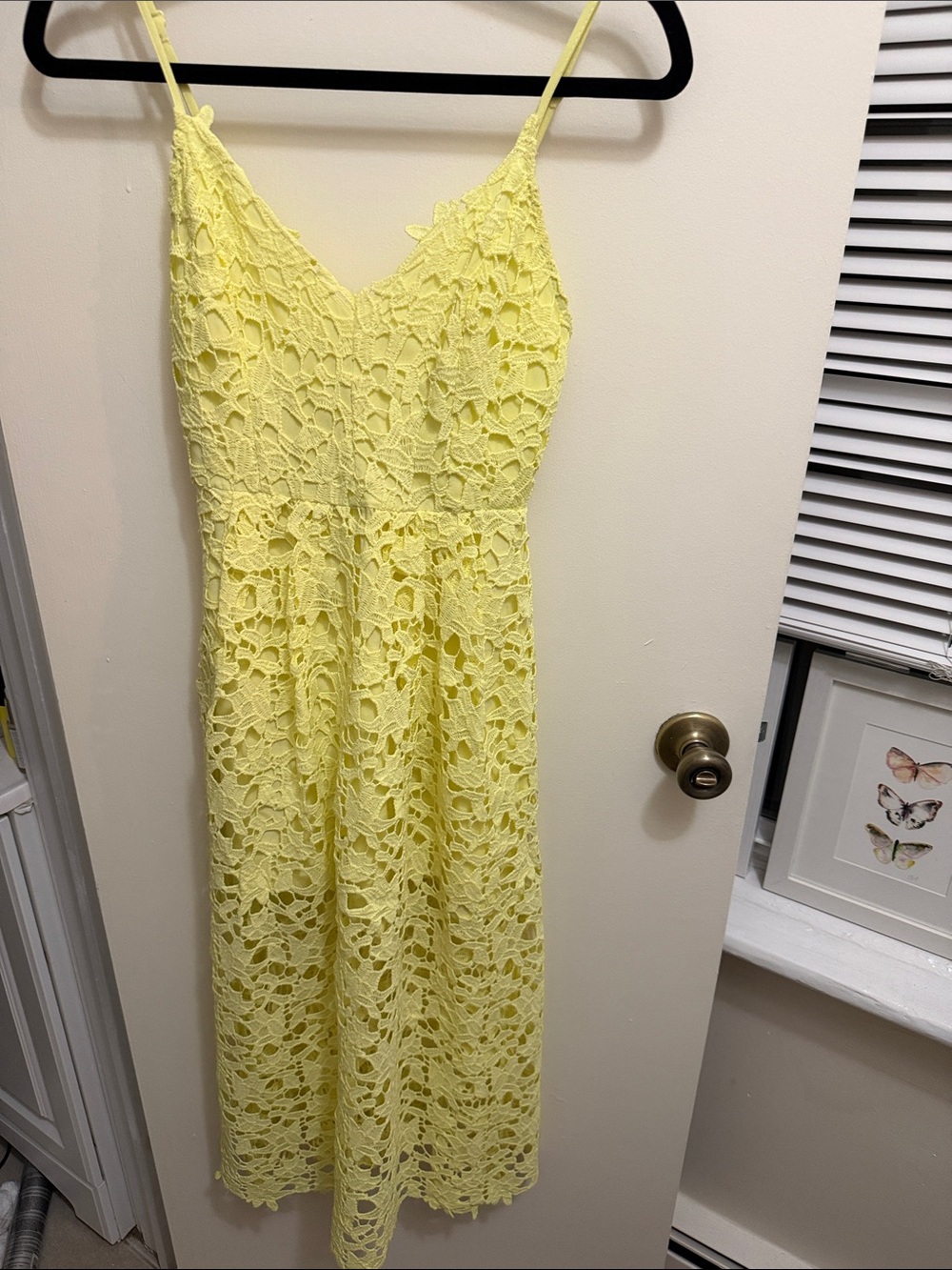 Astr Yellow Lace Midi Dress with Spaghetti Straps